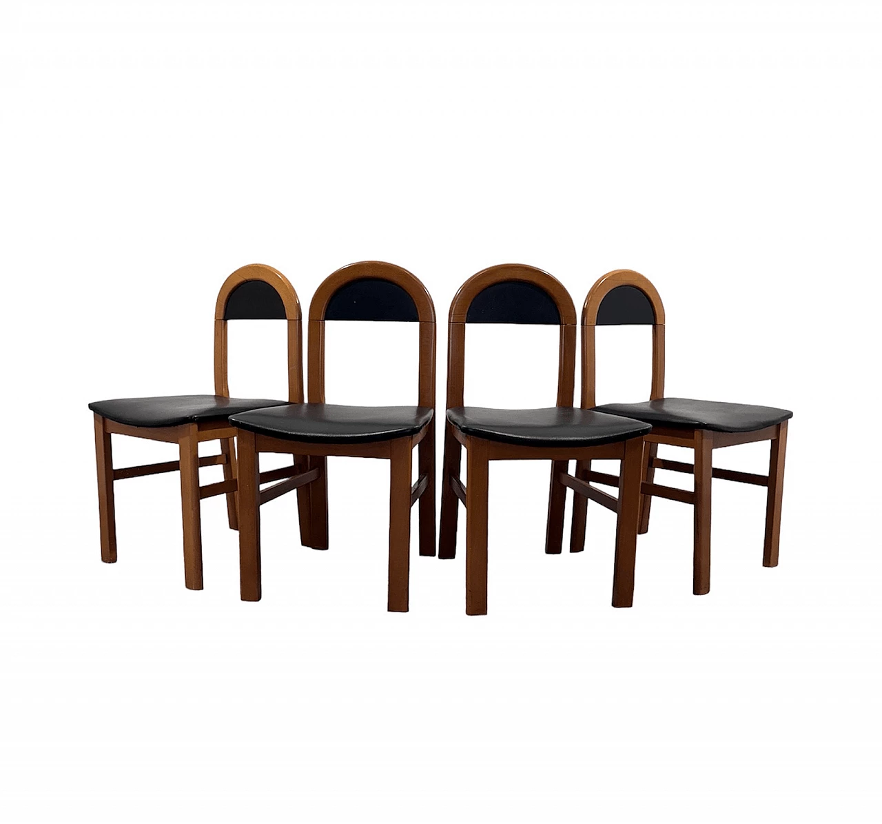 4 Sedie in legno ed ecopelle nera, anni '60 6