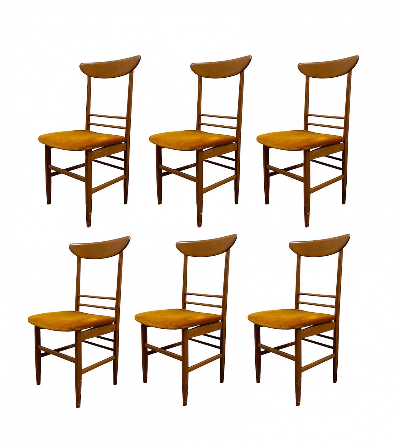6 Chairs in wood and fabric, 1960s 3