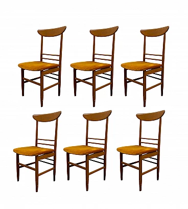 6 Chairs in wood and fabric, 1960s