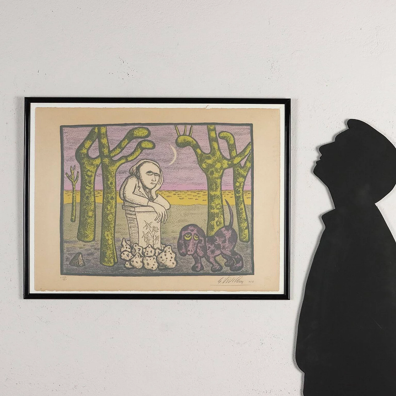 Giuseppe Viviani, Man with dog, lithography, 1962 2