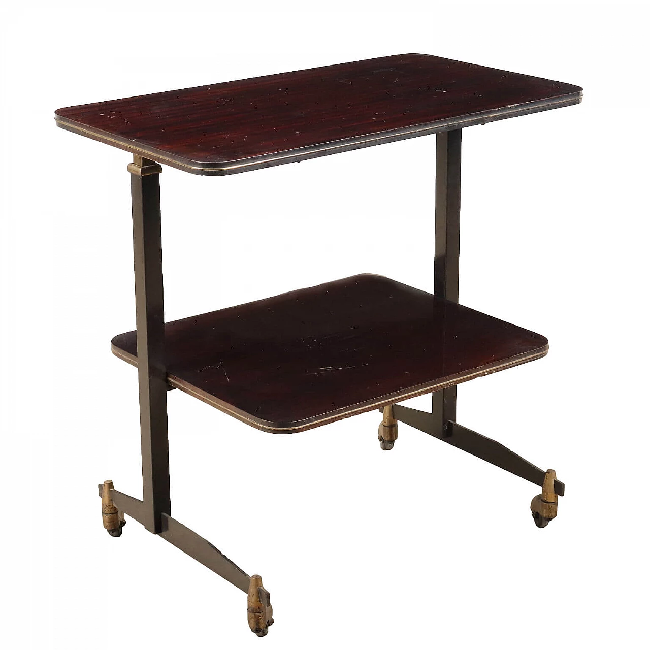 Tv stand with wheels in mahogany, metal and brass 1