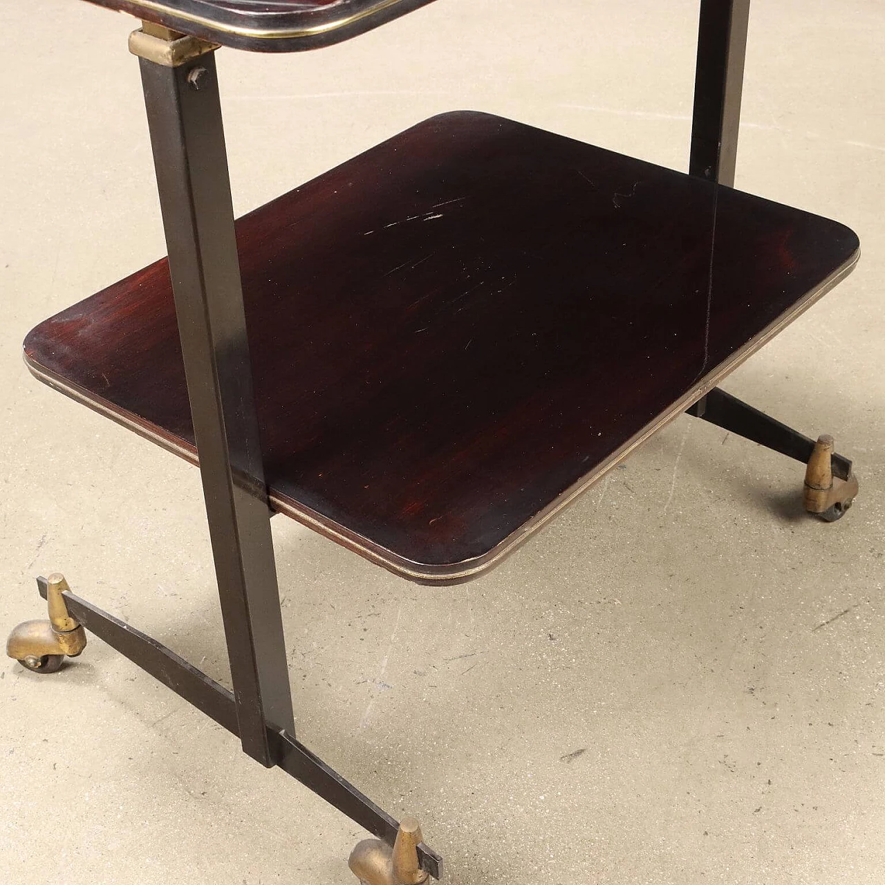 Tv stand with wheels in mahogany, metal and brass 5