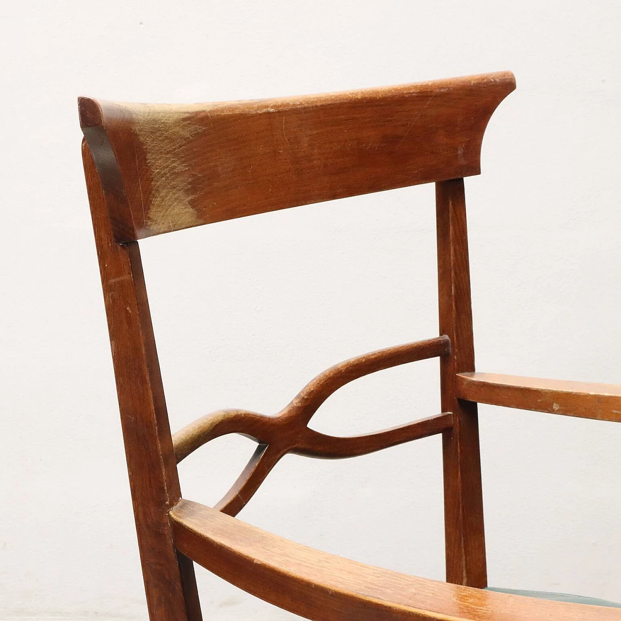 8 Stained beech chairs with leatherette seat, 1950s 3
