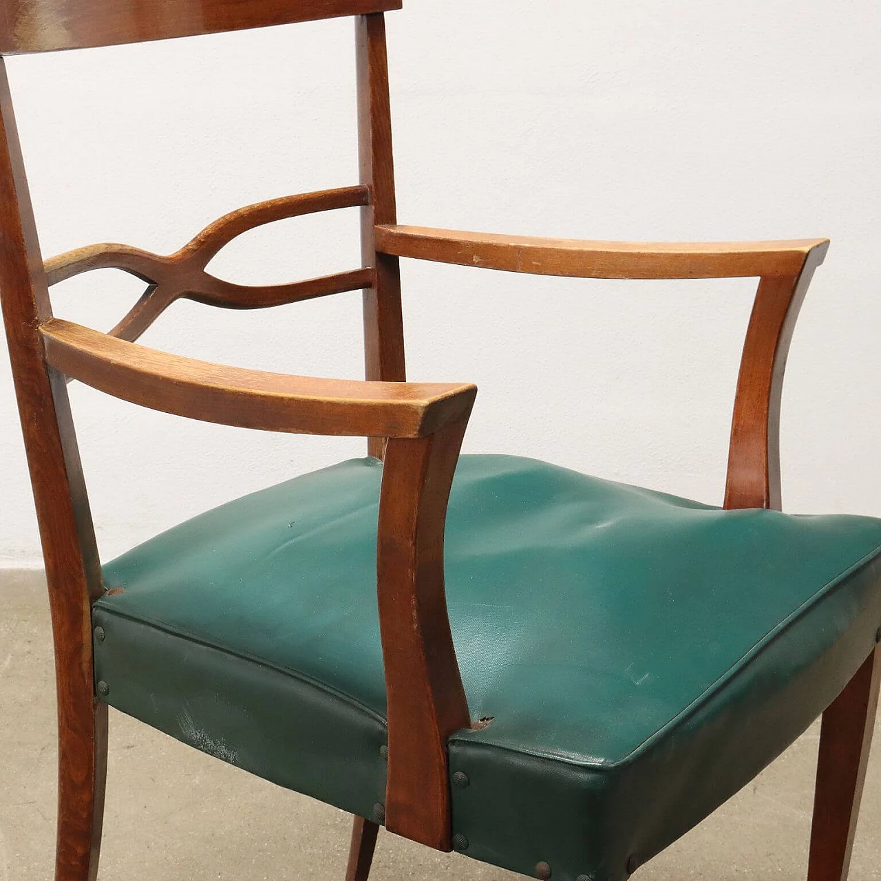 8 Stained beech chairs with leatherette seat, 1950s 4