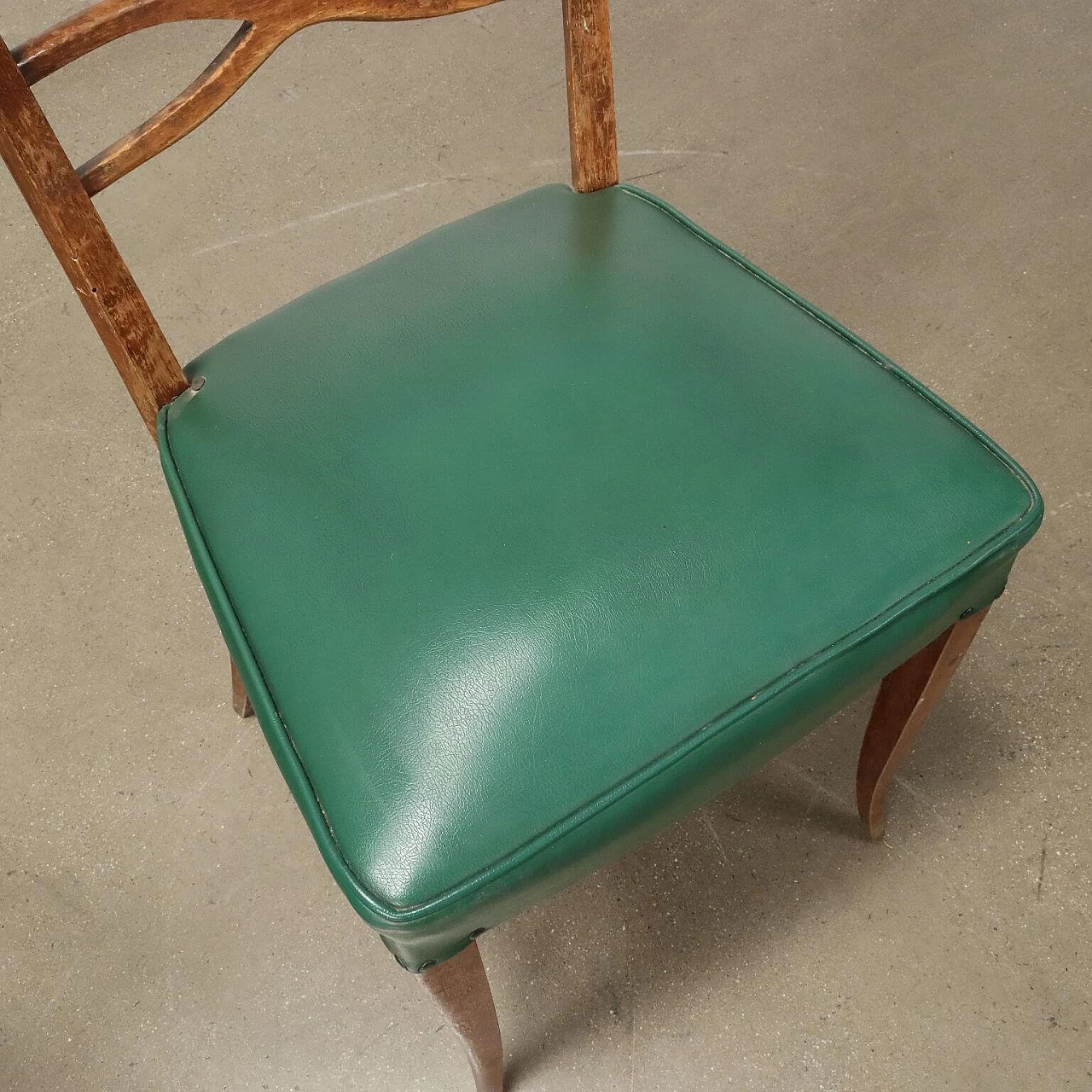 8 Stained beech chairs with leatherette seat, 1950s 7