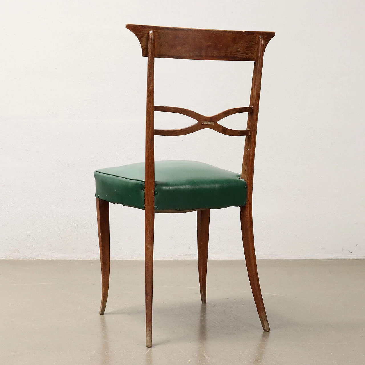 8 Stained beech chairs with leatherette seat, 1950s 9