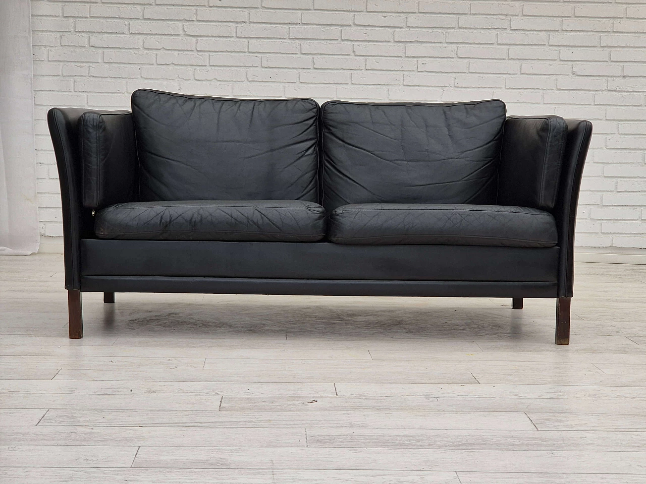 Ash and black leather sofa by Mogens Hansen, 1960s 1