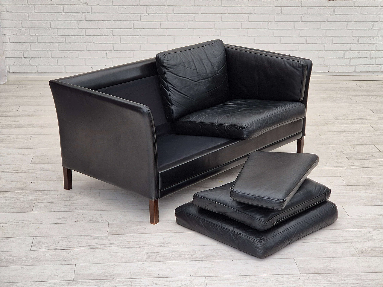 Ash and black leather sofa by Mogens Hansen, 1960s 12