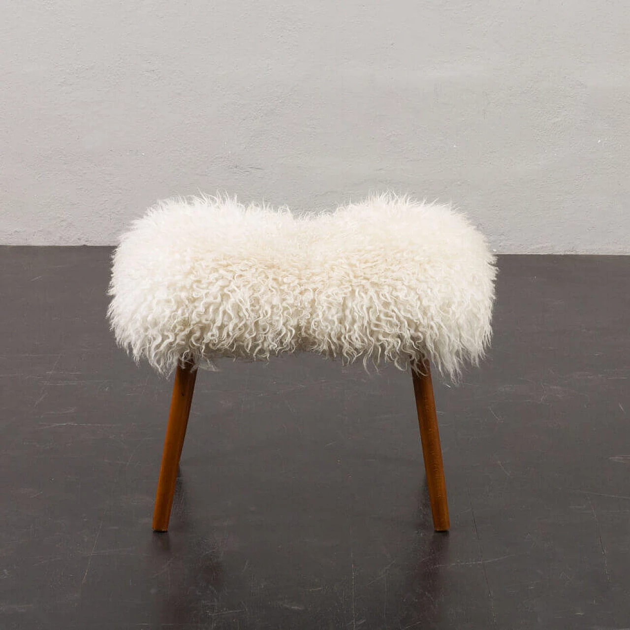 Danish footstool in natural longhair sheepskin, 1970s 2