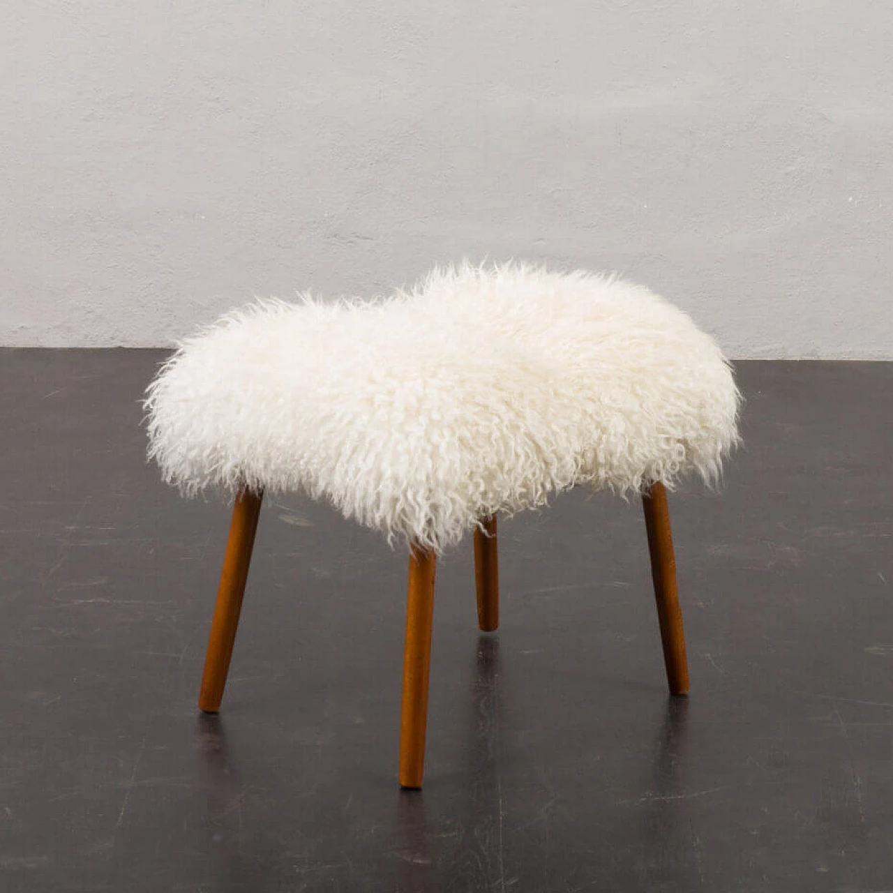 Danish footstool in natural longhair sheepskin, 1970s 3