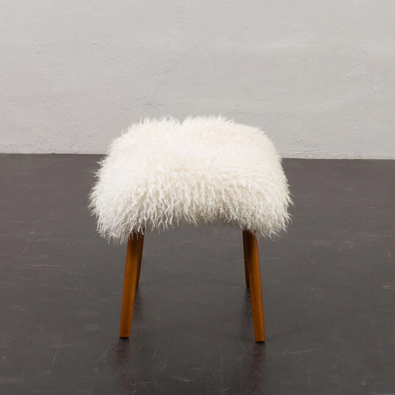 Danish footstool in natural longhair sheepskin, 1970s 4