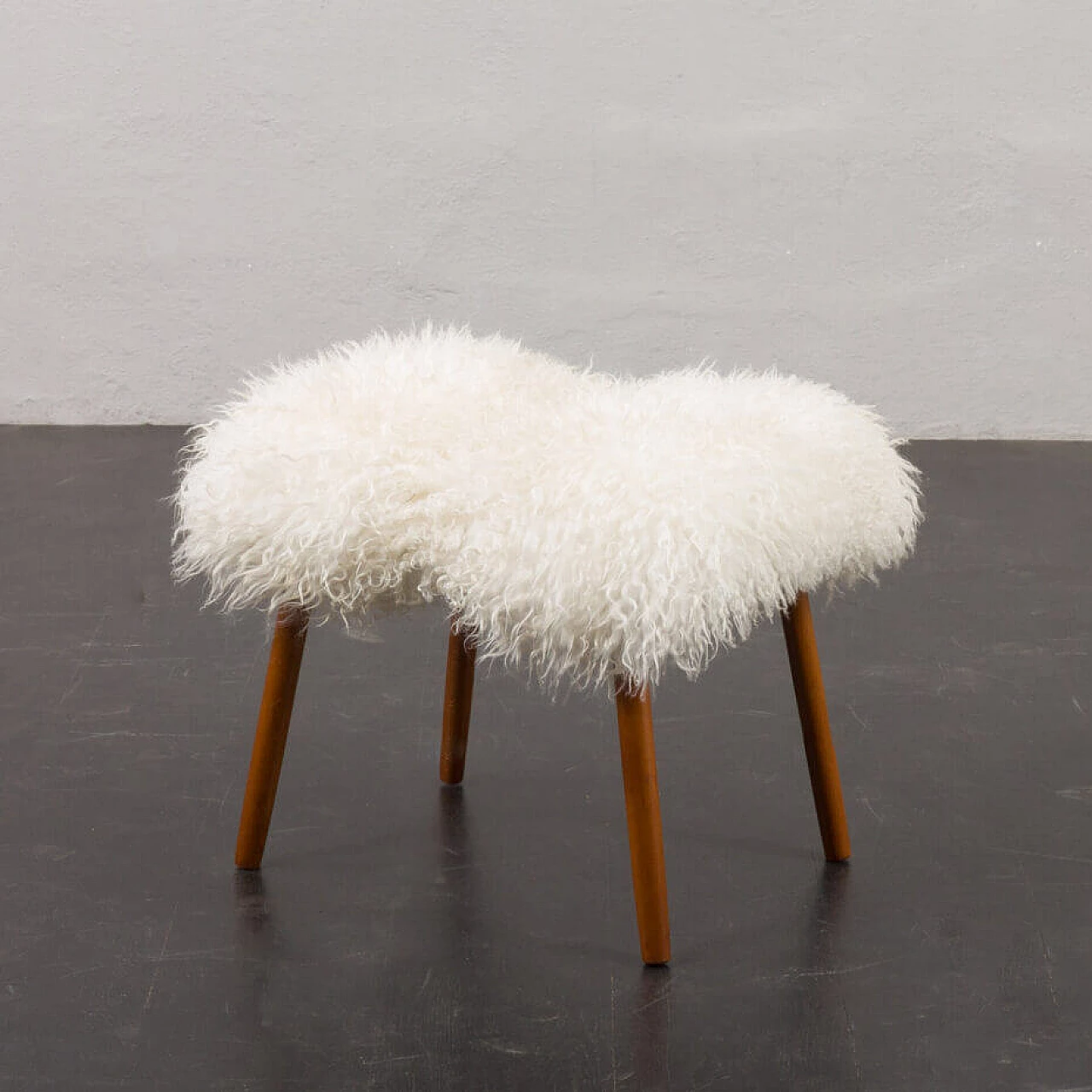 Danish footstool in natural longhair sheepskin, 1970s 5