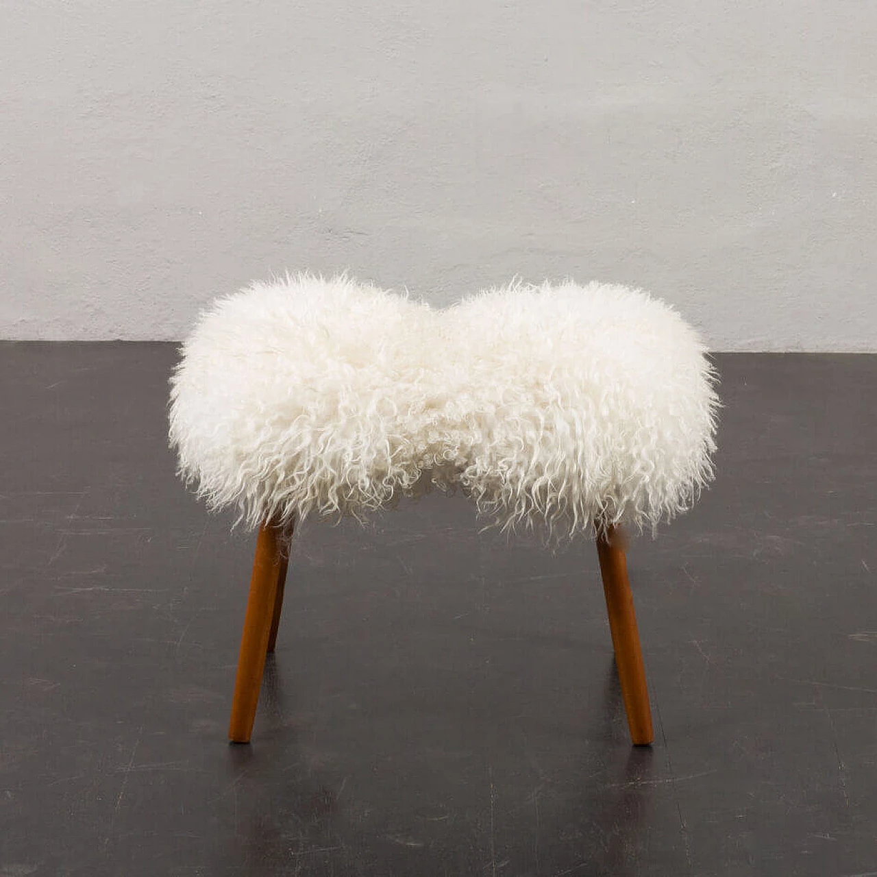 Danish footstool in natural longhair sheepskin, 1970s 6