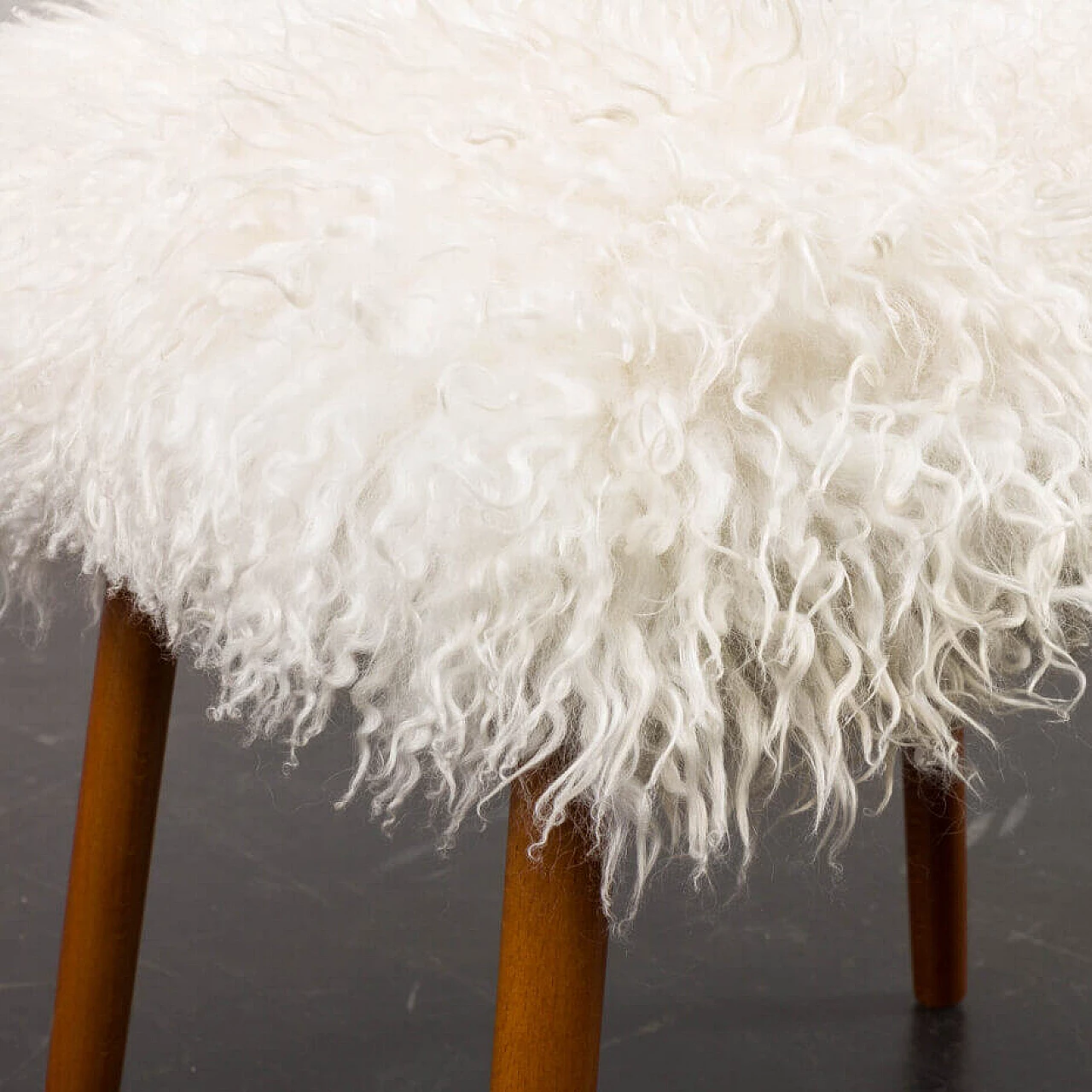 Danish footstool in natural longhair sheepskin, 1970s 9