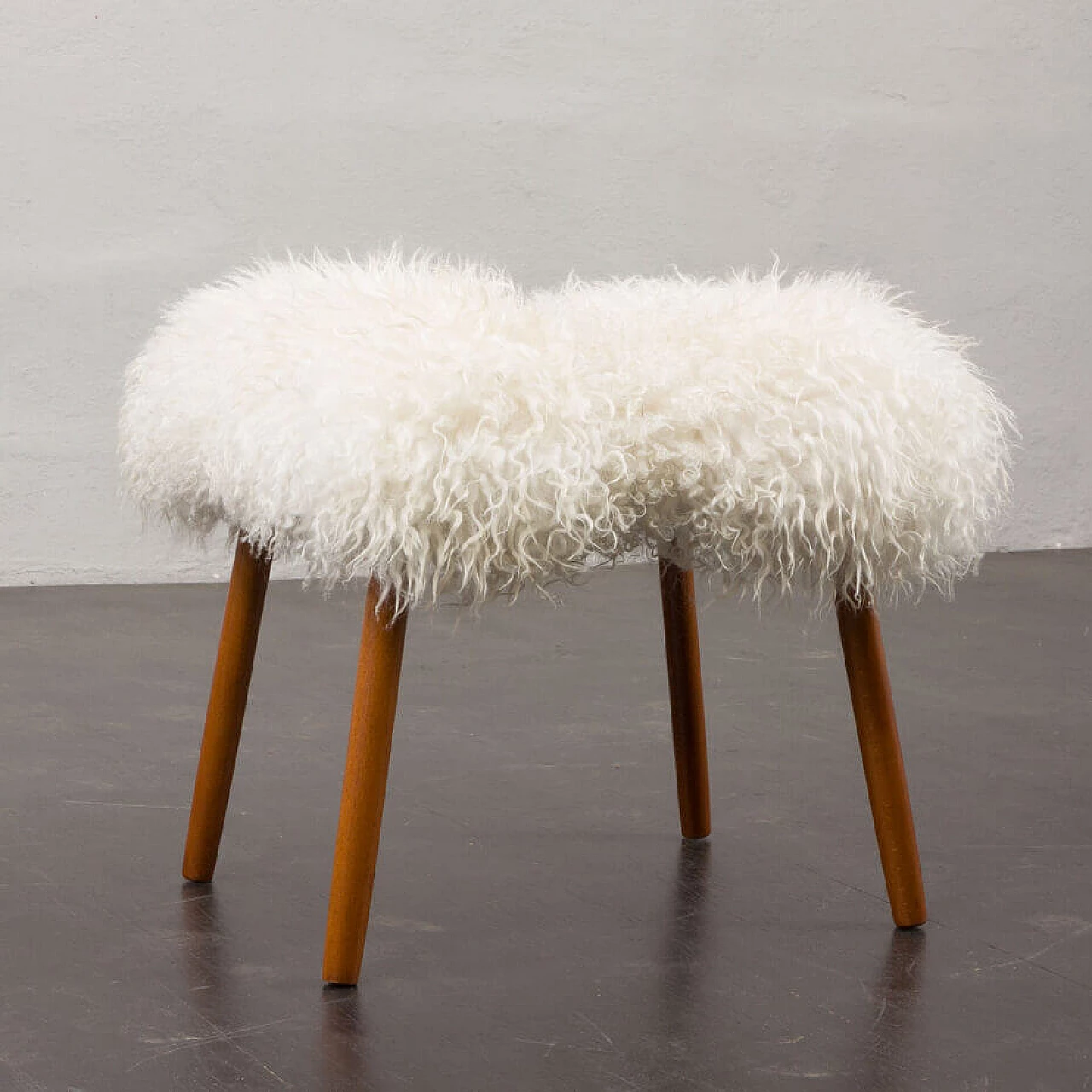 Danish footstool in natural longhair sheepskin, 1970s 10