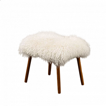 Danish footstool in natural longhair sheepskin, 1970s