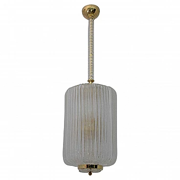 Art Deco style brass and Murano glass lantern chandelier attributed to Tomaso Buzzi, 1980s