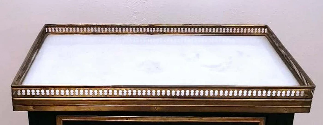 Comodino in legno nero a due cassetti con piano in marmo in stile Napoleone III, fine '800 12