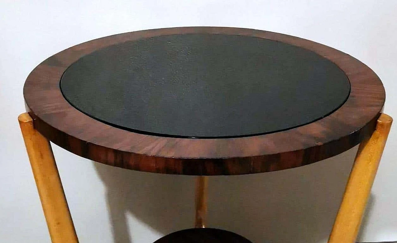 Tavolino rotondo in legno con piano in vetro scuro in stile Art Déco di Paolo Buffa, anni '50 5