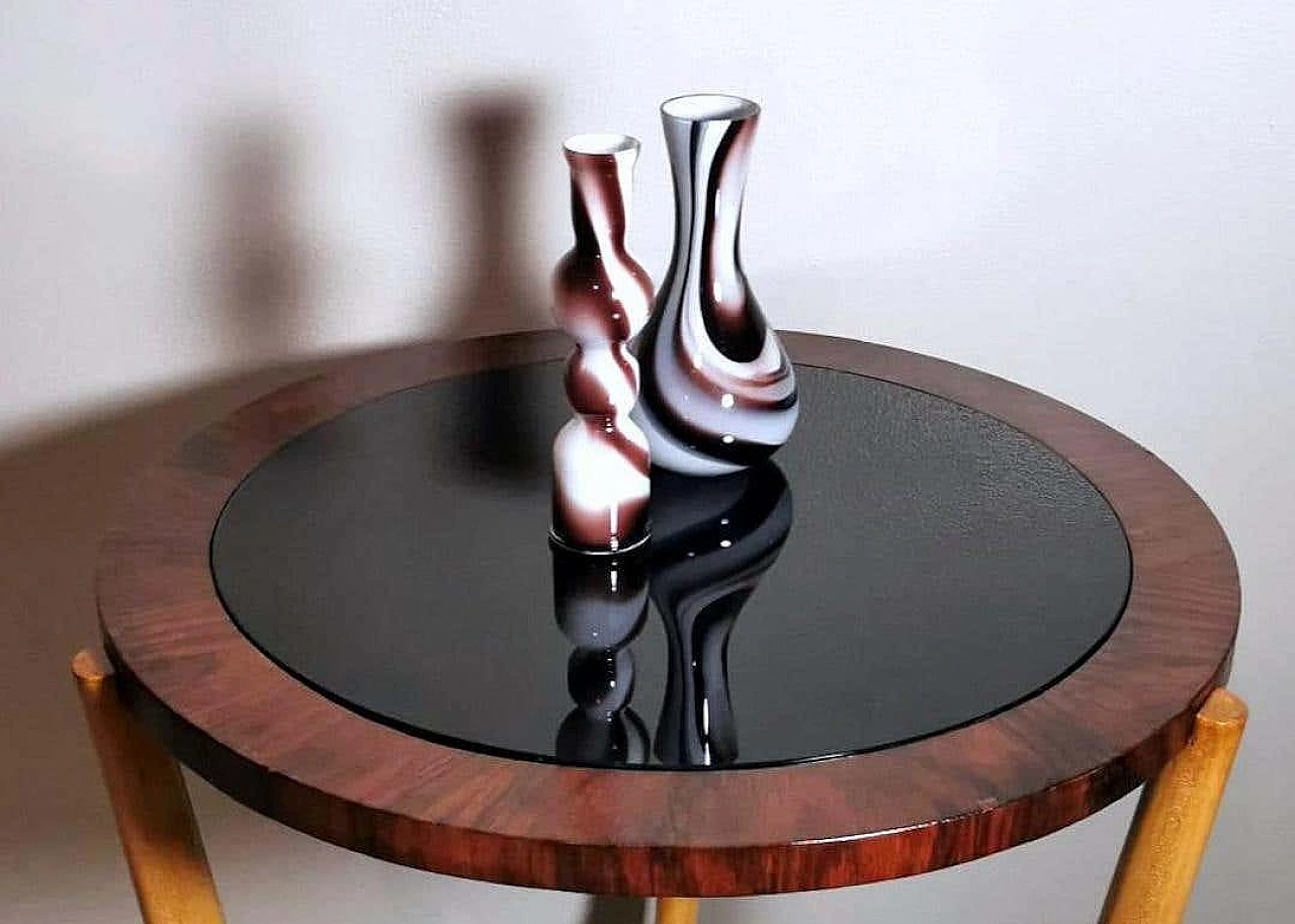 Tavolino rotondo in legno con piano in vetro scuro in stile Art Déco di Paolo Buffa, anni '50 11