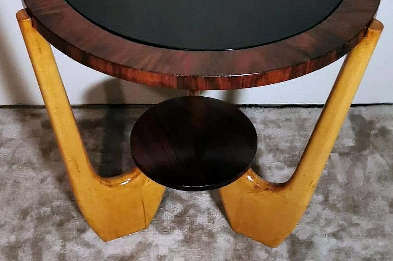 Tavolino rotondo in legno con piano in vetro scuro in stile Art Déco di Paolo Buffa, anni '50 14