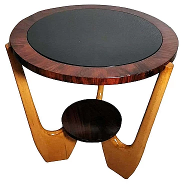 Round wooden coffee table with dark glass top in Art Deco style by Paolo Buffa, 1950s