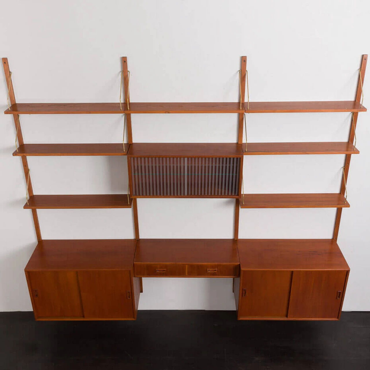 Danish three-bay teak bookcase in the style of Poul Cadovius, 1960s 11