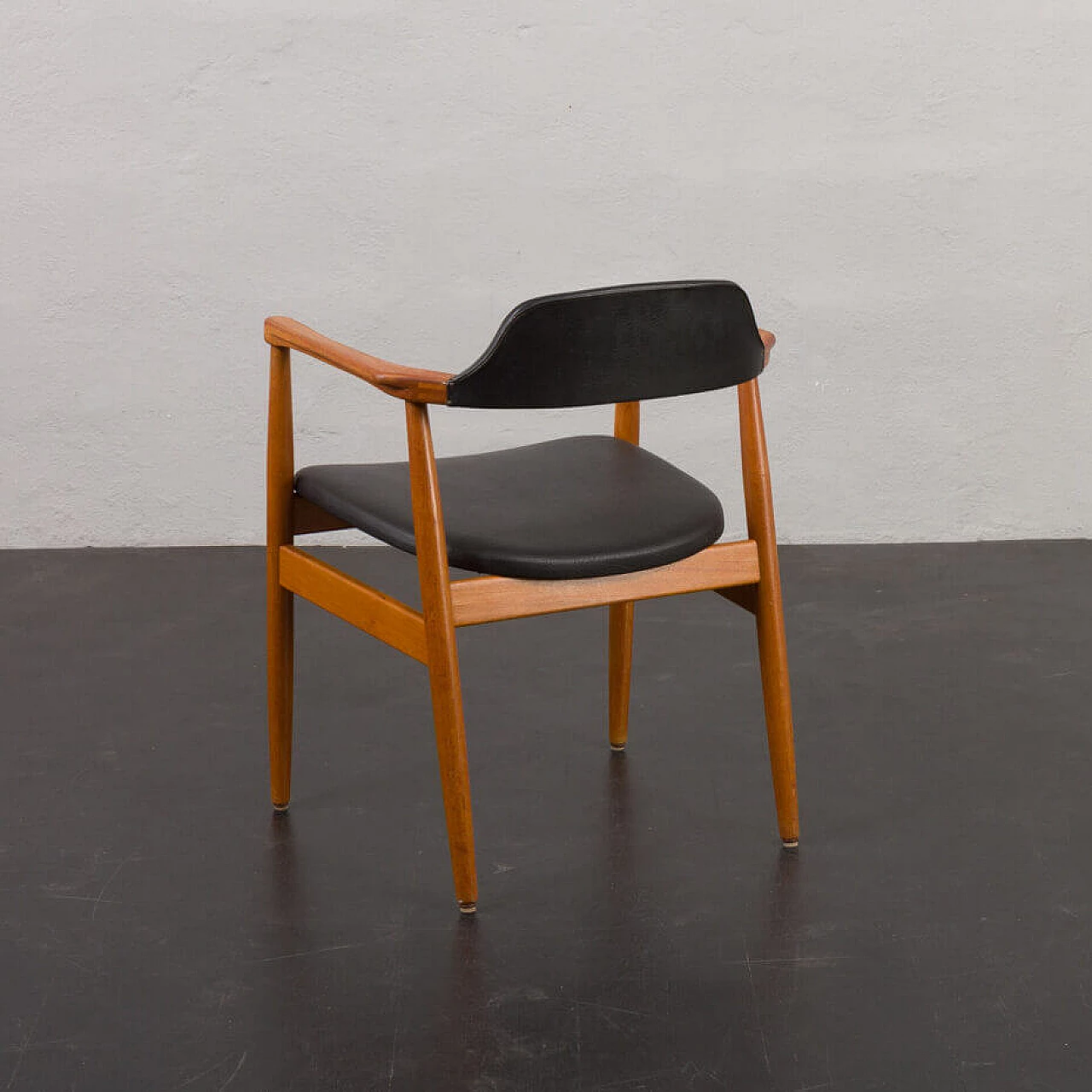 Solid teak chair with black vinyl fabric in the style of Erik Kirkegaard, 1950s 2