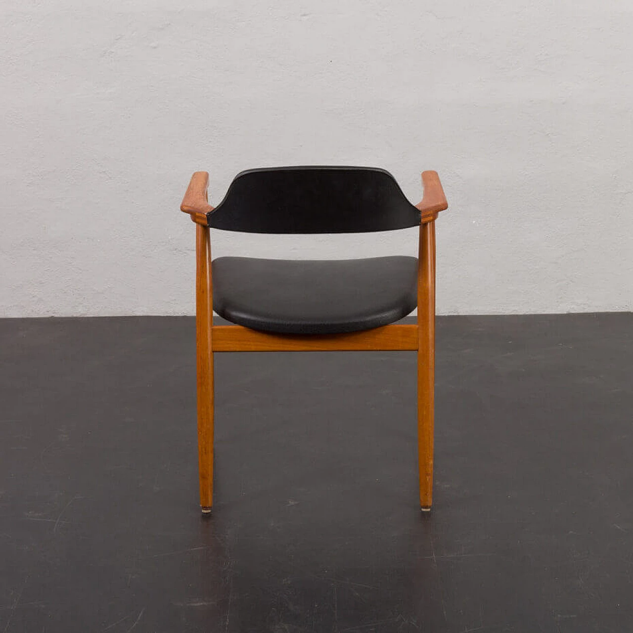 Solid teak chair with black vinyl fabric in the style of Erik Kirkegaard, 1950s 5