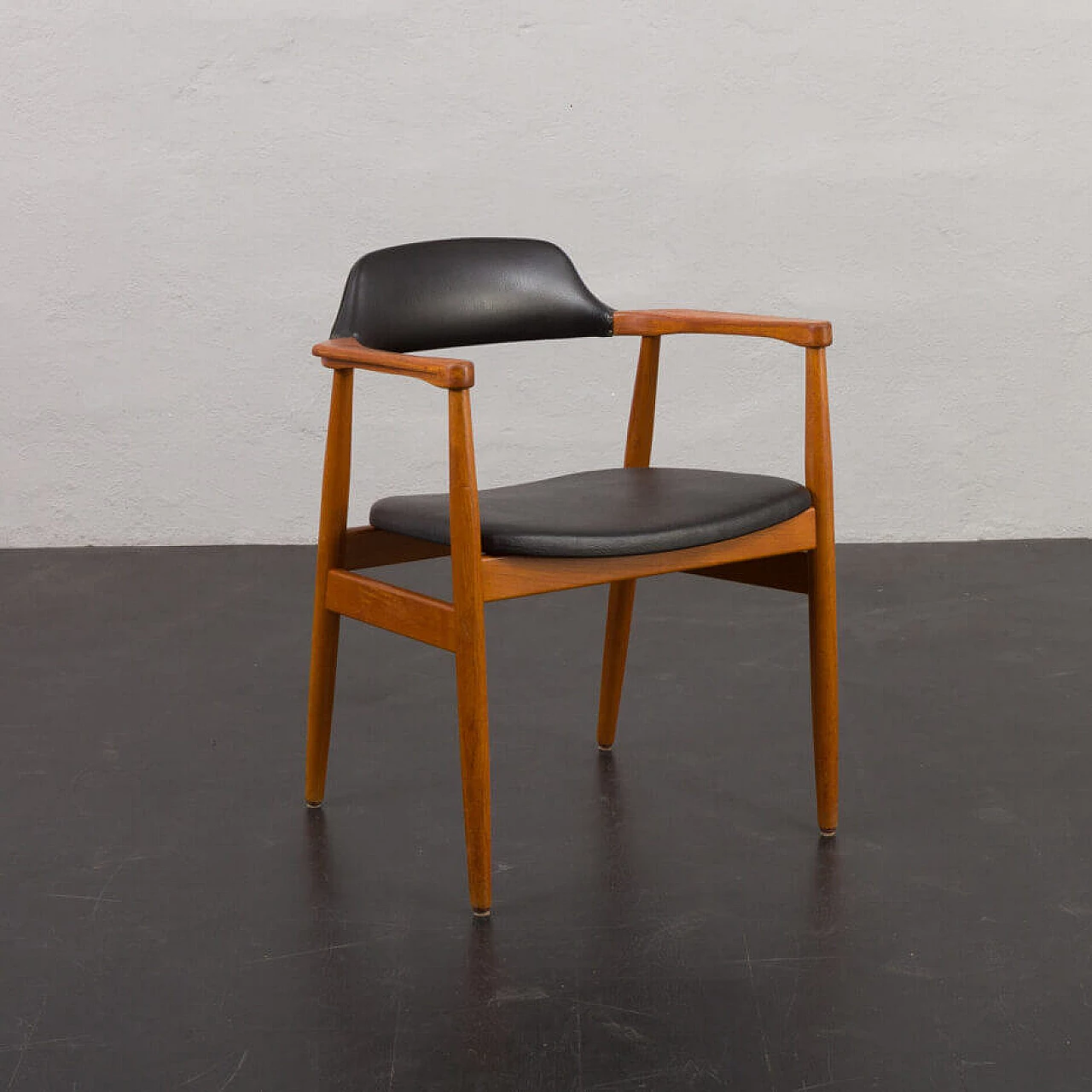Solid teak chair with black vinyl fabric in the style of Erik Kirkegaard, 1950s 6