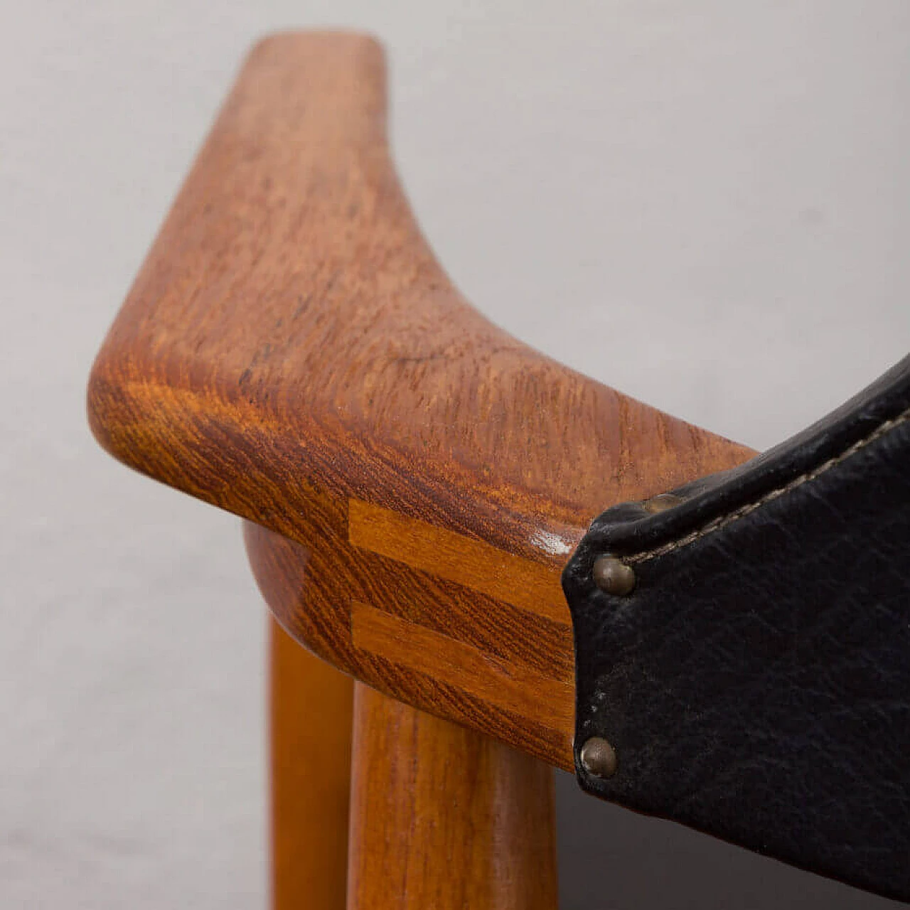 Solid teak chair with black vinyl fabric in the style of Erik Kirkegaard, 1950s 9