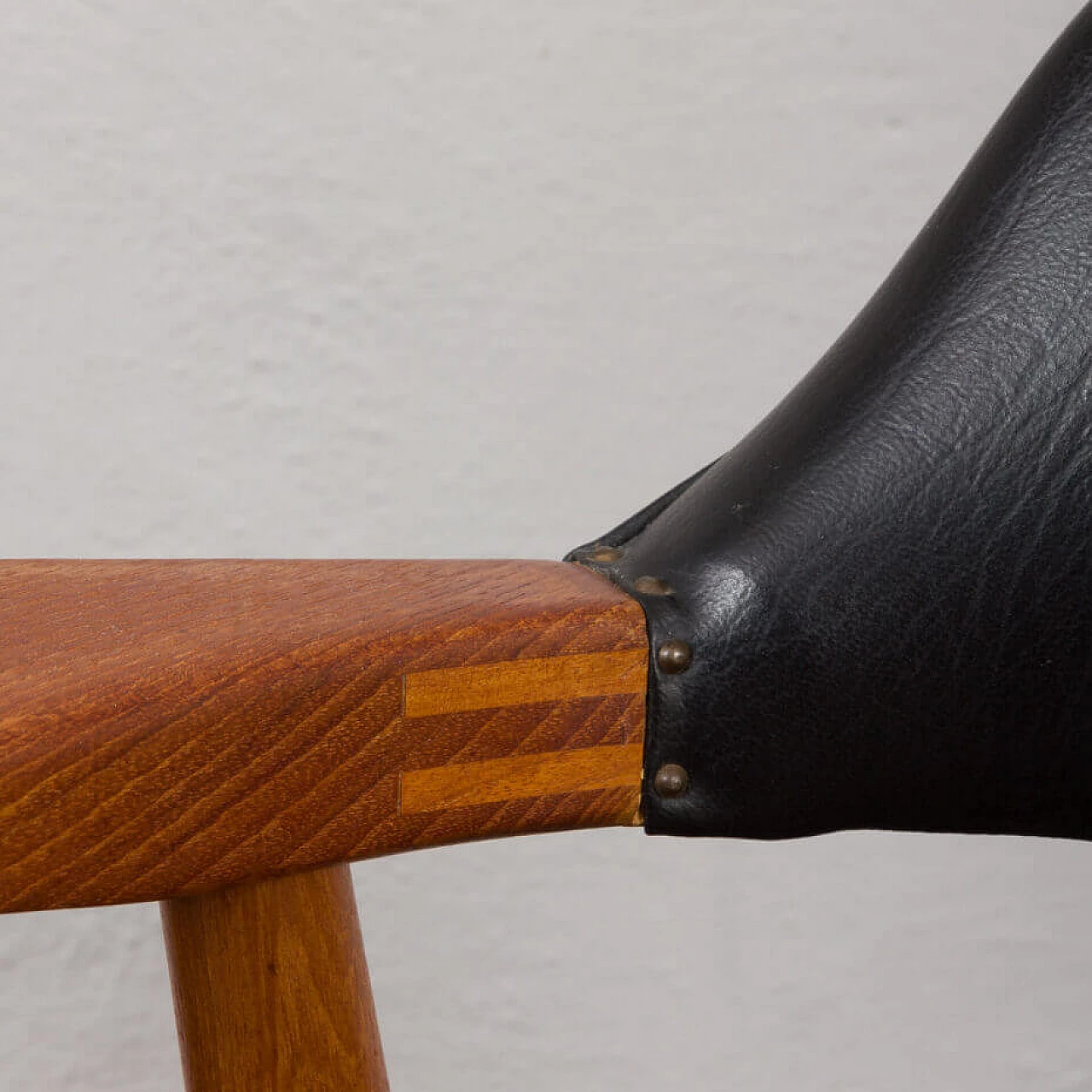 Solid teak chair with black vinyl fabric in the style of Erik Kirkegaard, 1950s 11