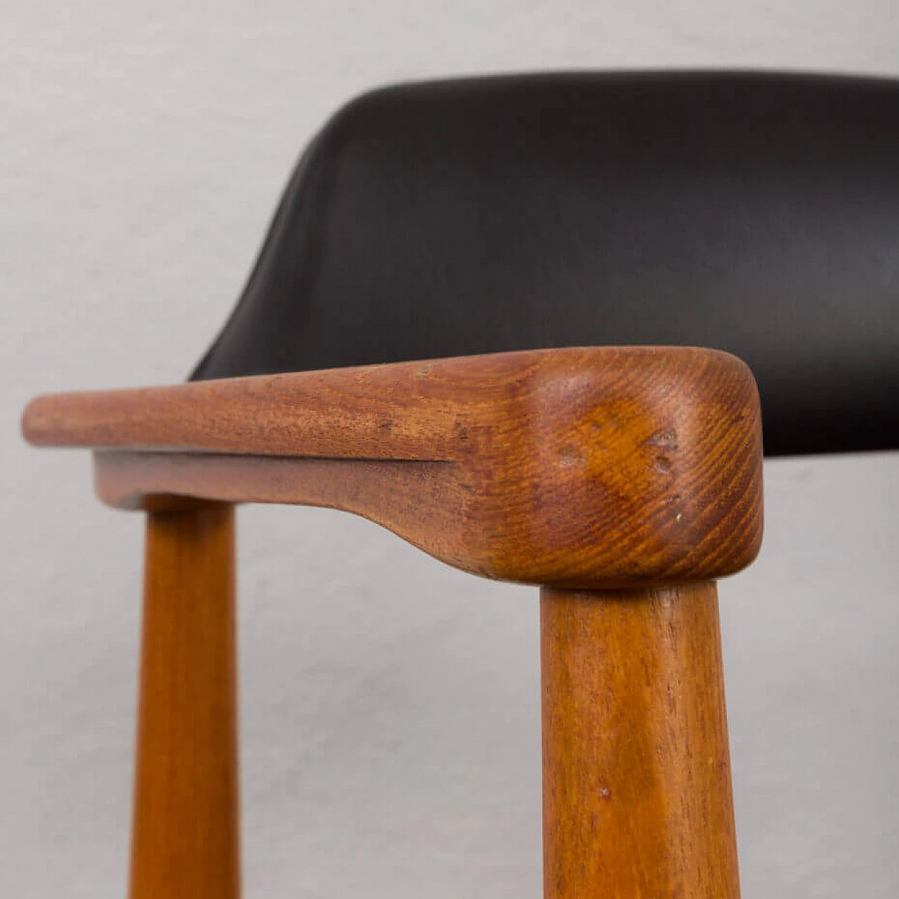 Solid teak chair with black vinyl fabric in the style of Erik Kirkegaard, 1950s 13