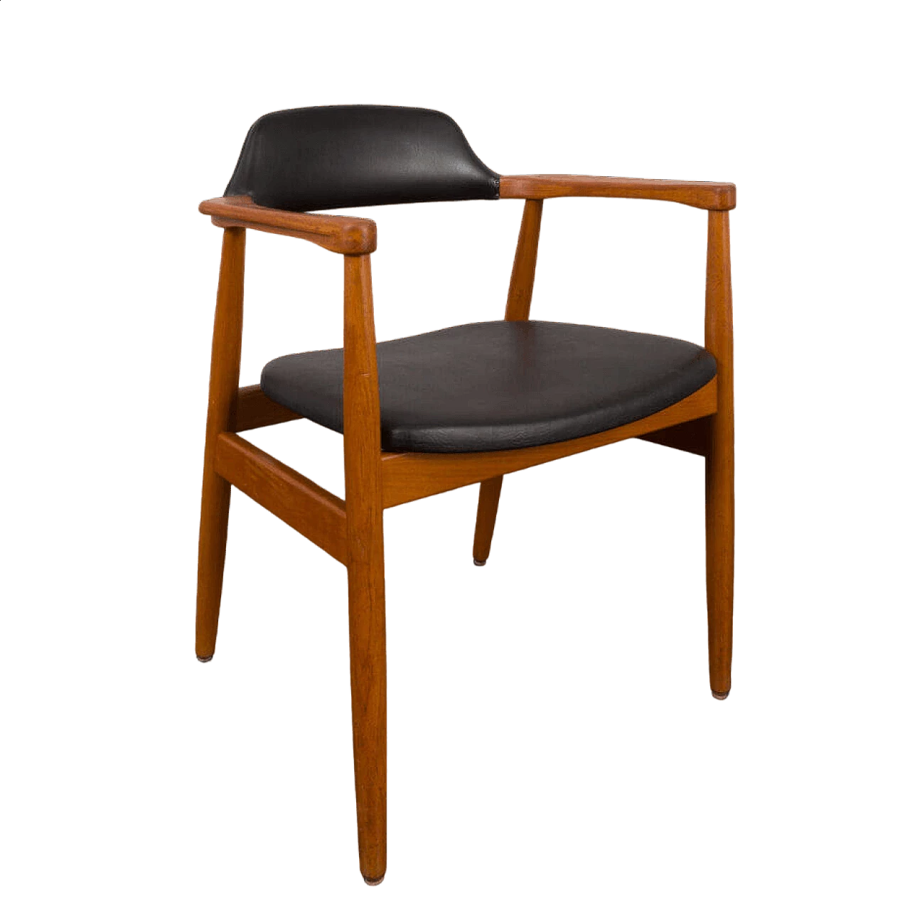 Solid teak chair with black vinyl fabric in the style of Erik Kirkegaard, 1950s 15