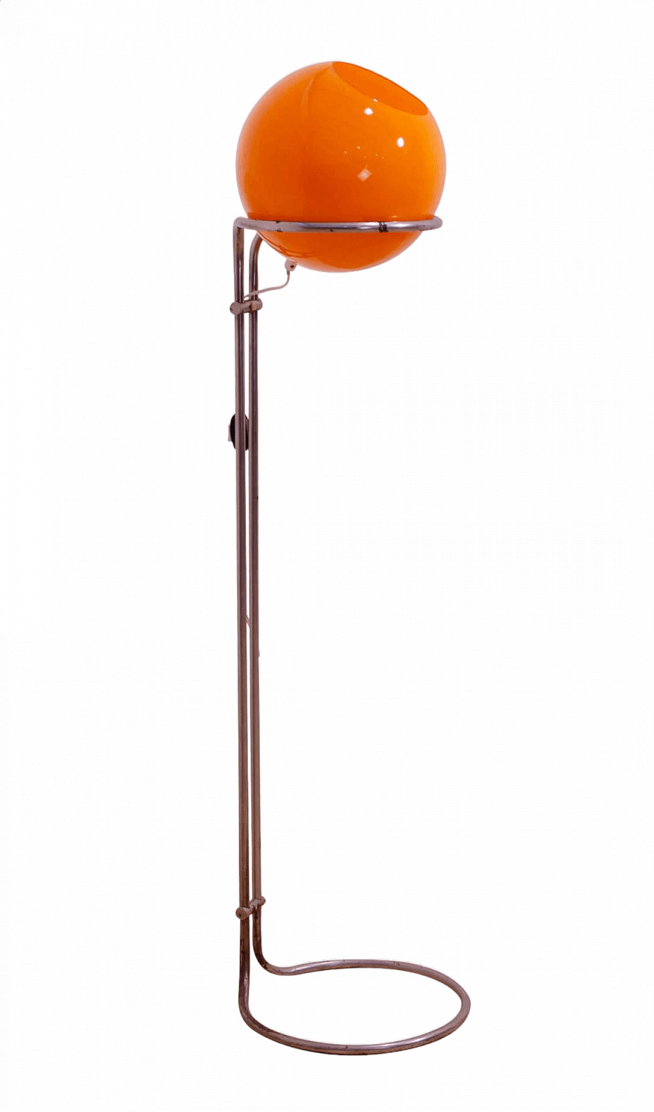 Chromed metal and orange glass floor lamp by Tibor Hazi, 1970s 20
