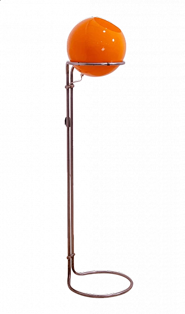 Chromed metal and orange glass floor lamp by Tibor Hazi, 1970s
