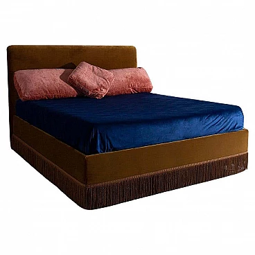 Velvet bed with wooden frame