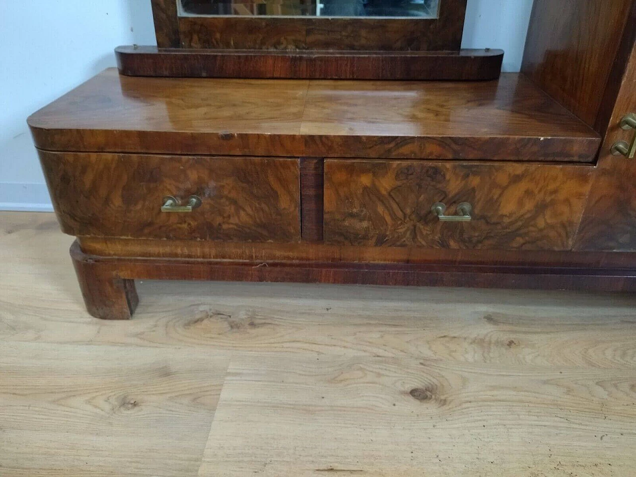 Toilette Art Decò in radica di noce con specchio, anni '40 4