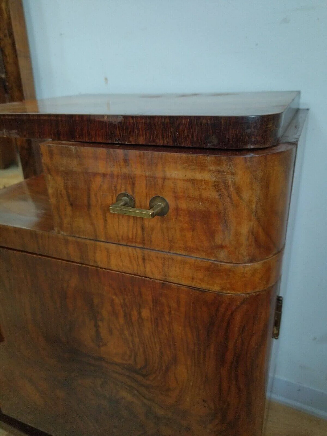 Toilette Art Decò in radica di noce con specchio, anni '40 8