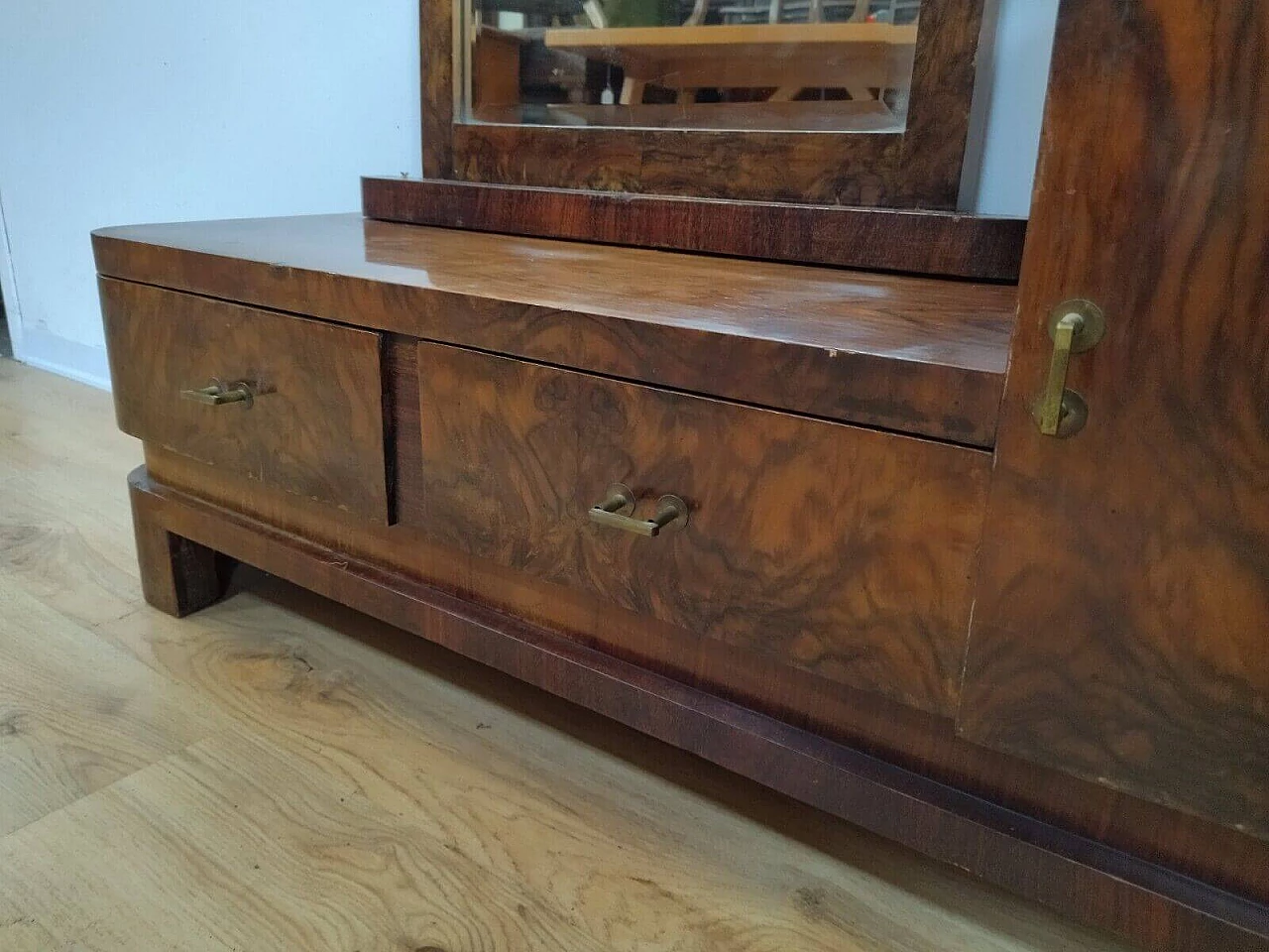 Toilette Art Decò in radica di noce con specchio, anni '40 9