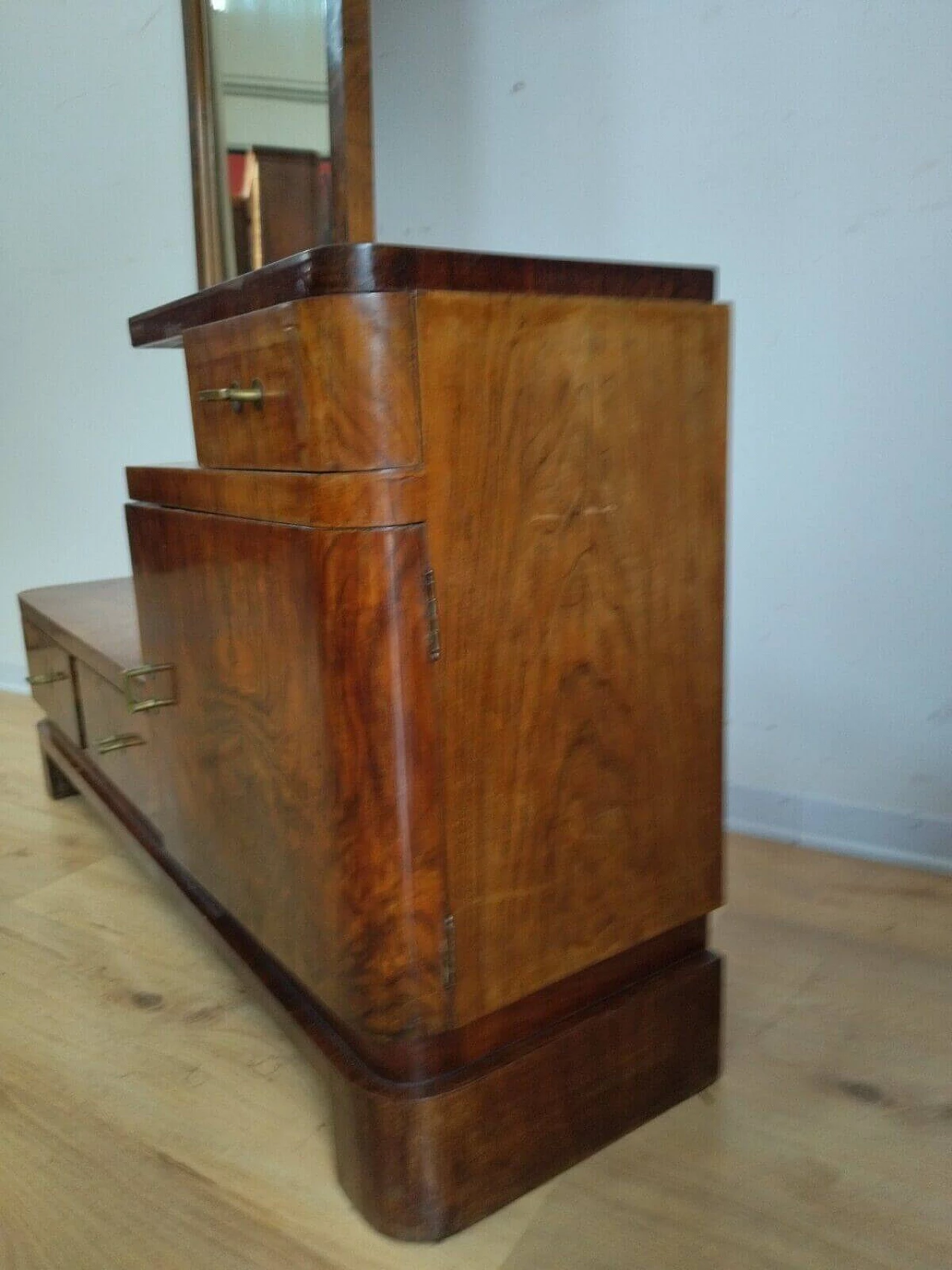 Toilette Art Decò in radica di noce con specchio, anni '40 13