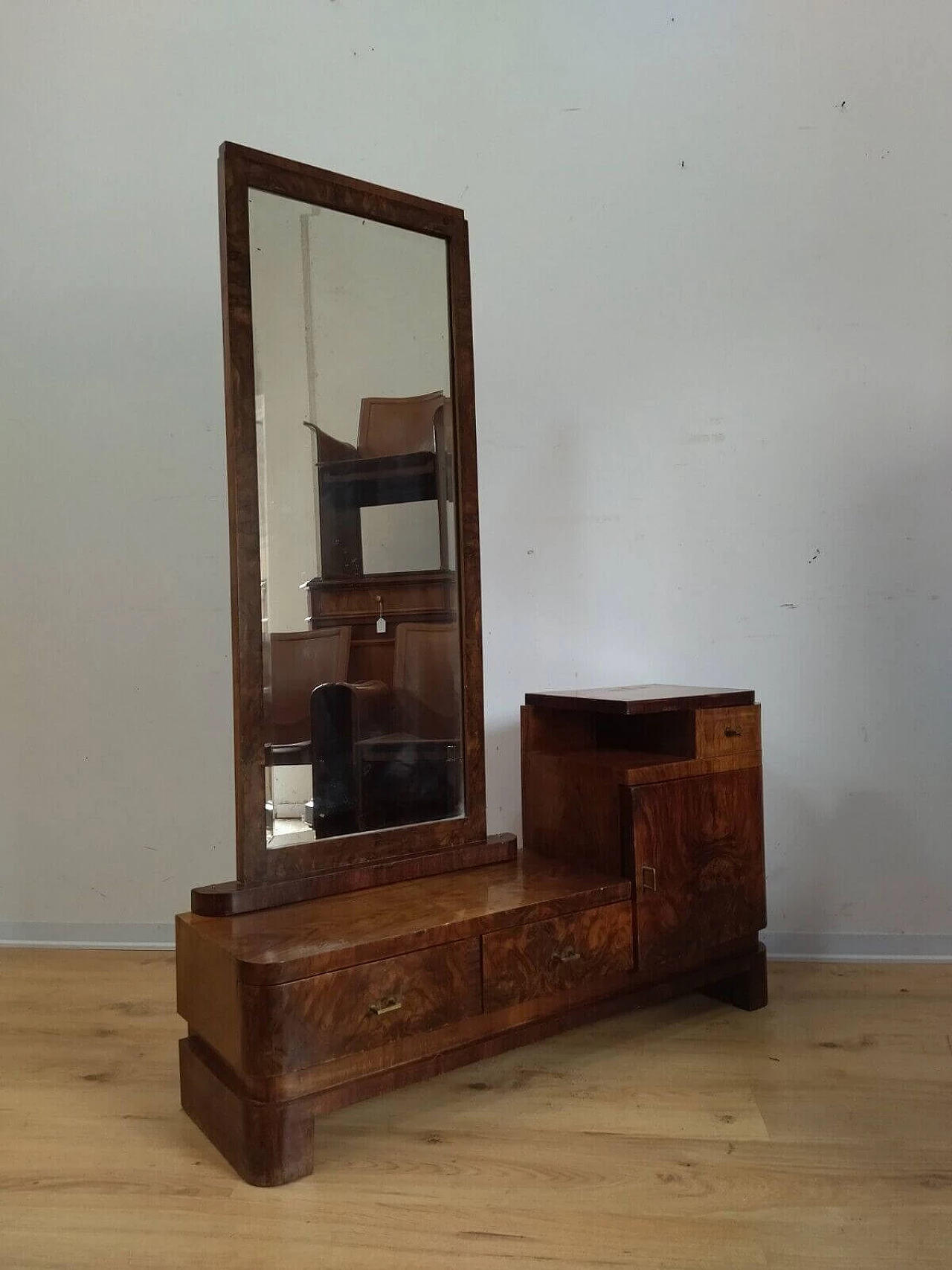Toilette Art Decò in radica di noce con specchio, anni '40 14
