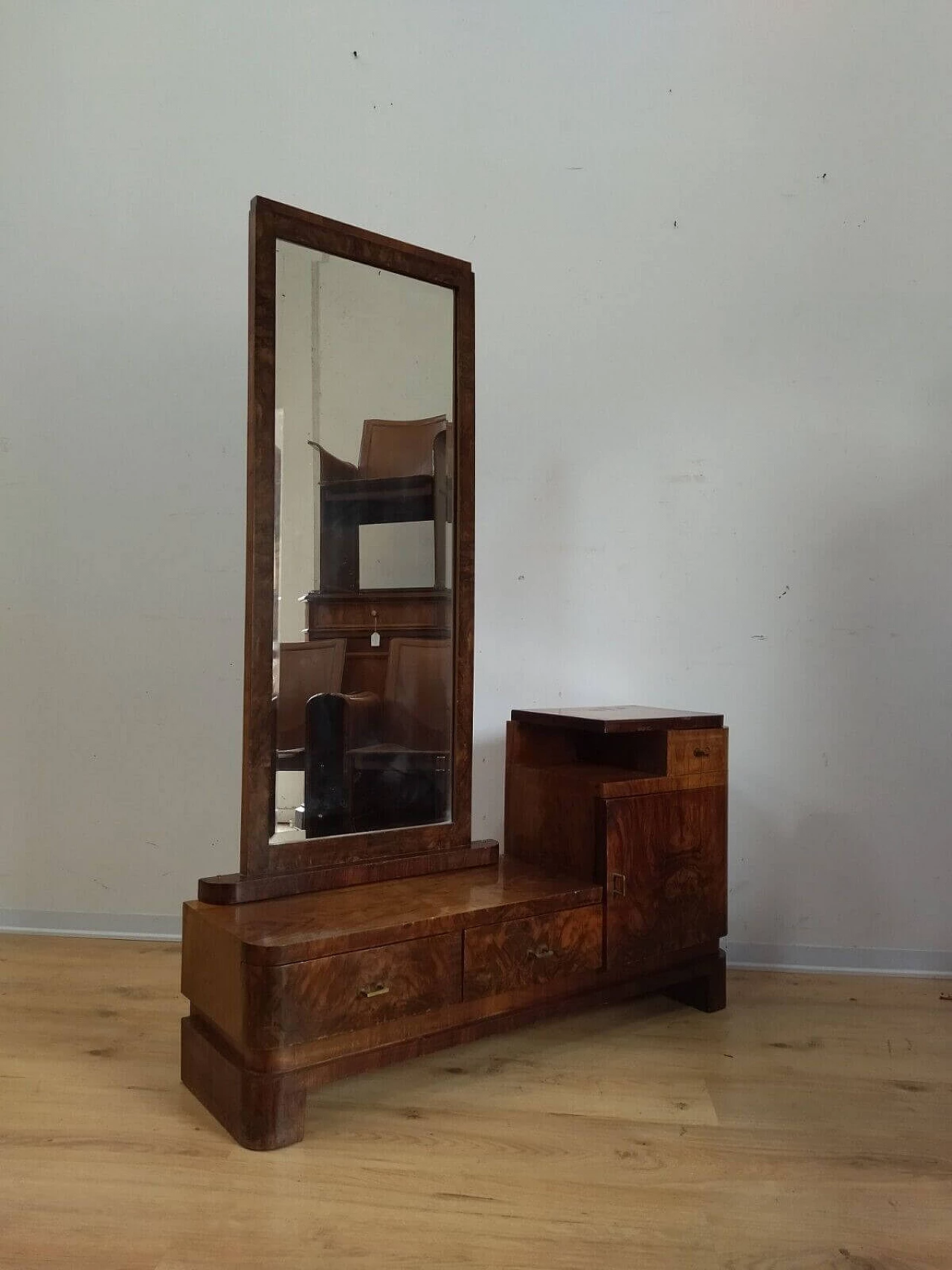 Toilette Art Decò in radica di noce con specchio, anni '40 16
