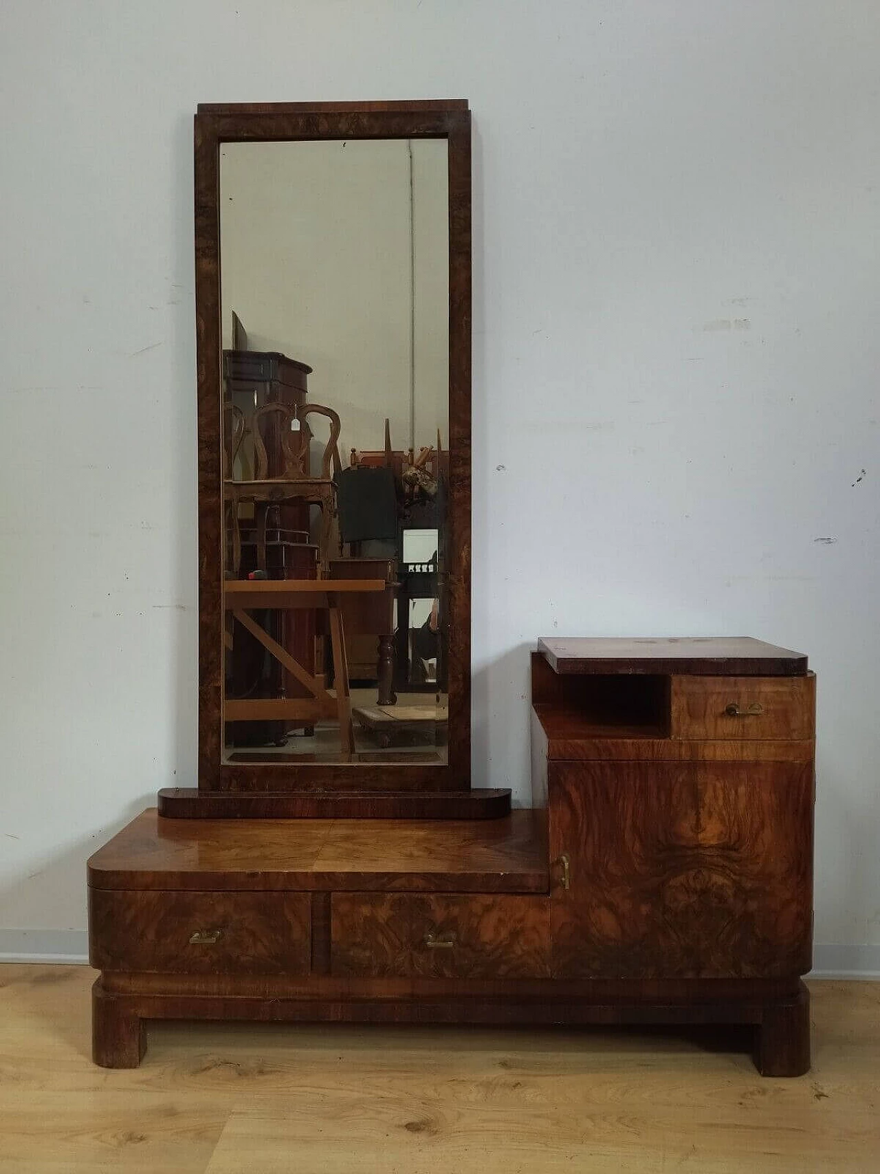 Toilette Art Decò in radica di noce con specchio, anni '40 18