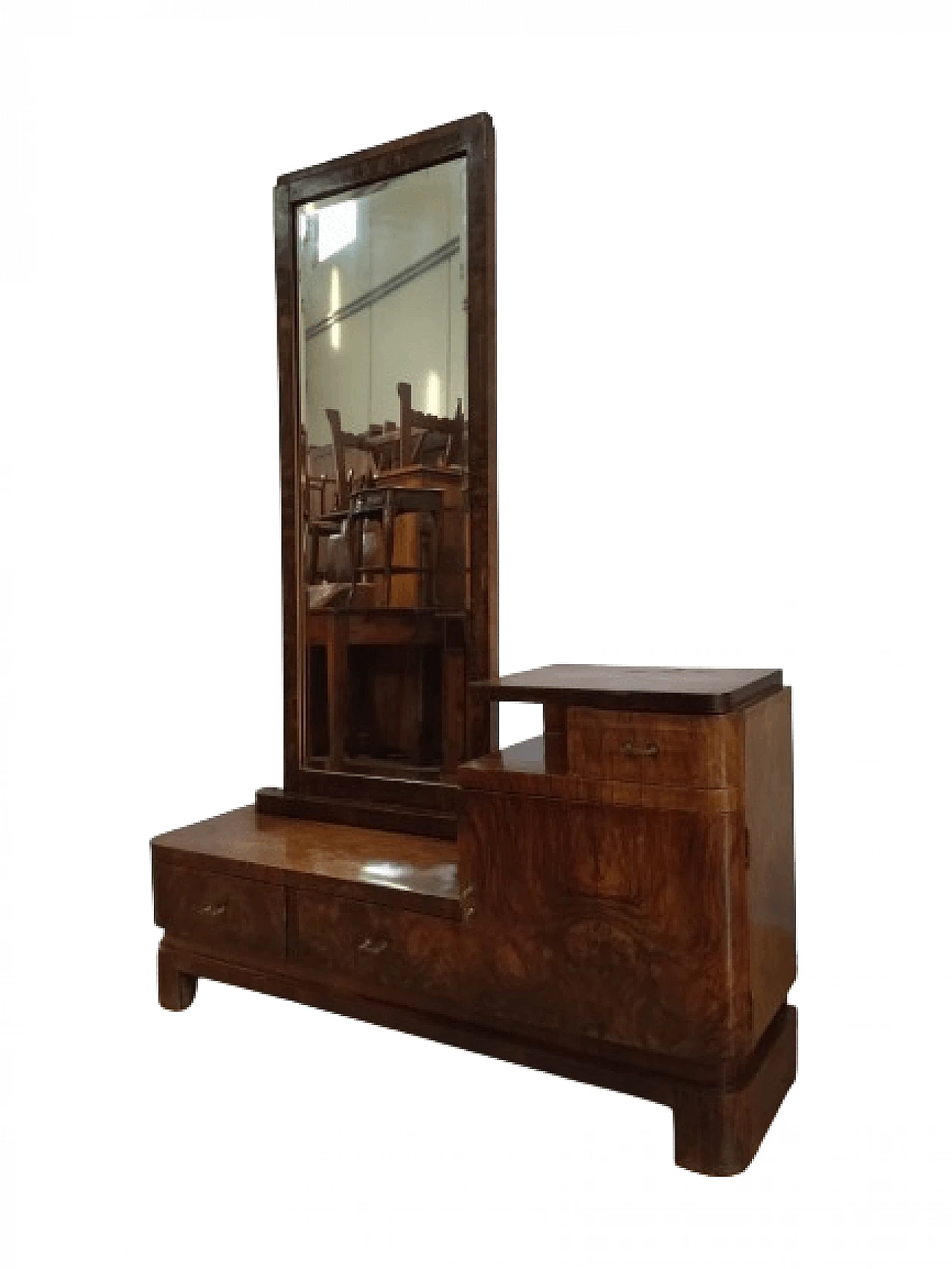 Toilette Art Decò in radica di noce con specchio, anni '40 19