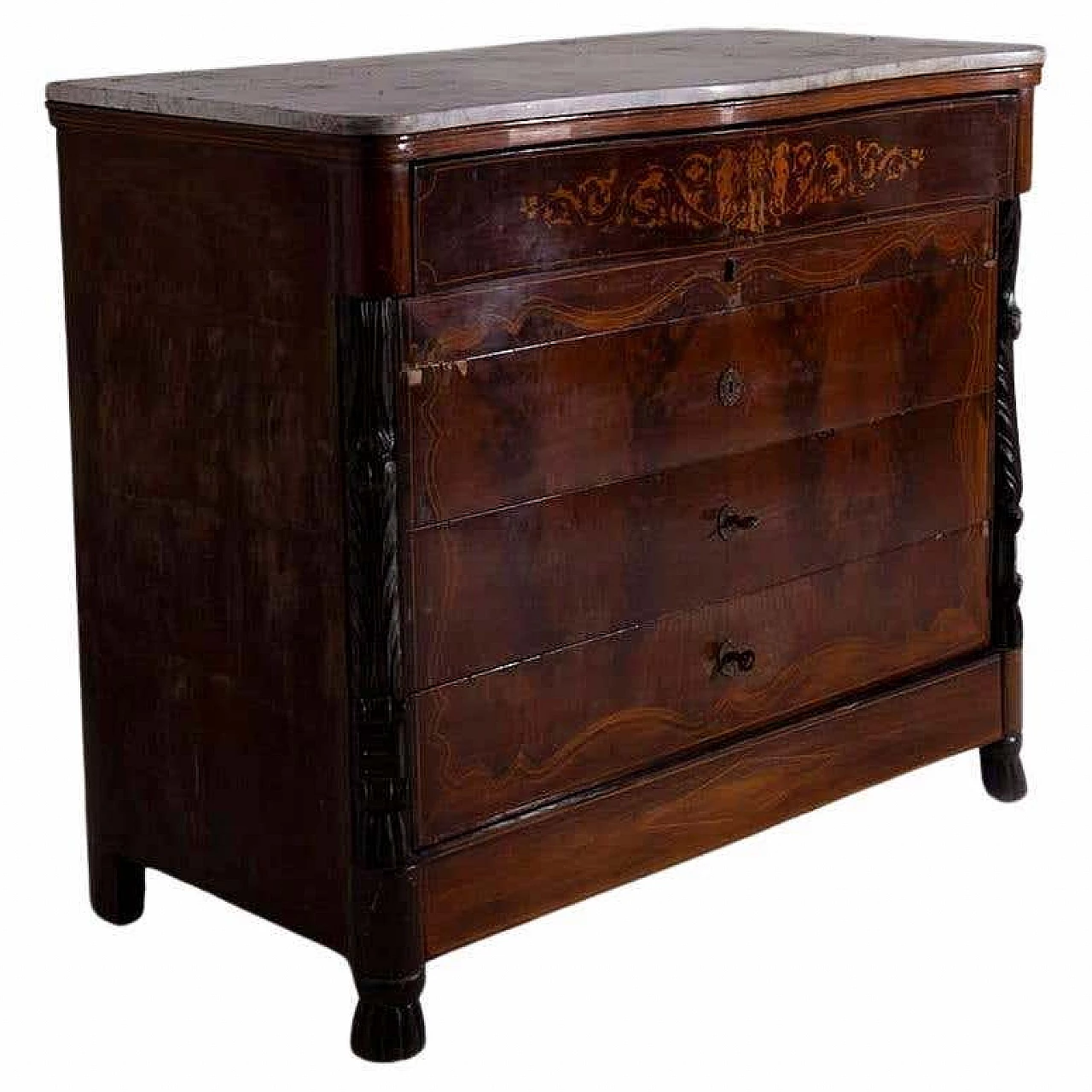 Walnut chest of drawers with marble top, late 18th century 9