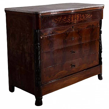 Walnut chest of drawers with marble top, late 18th century