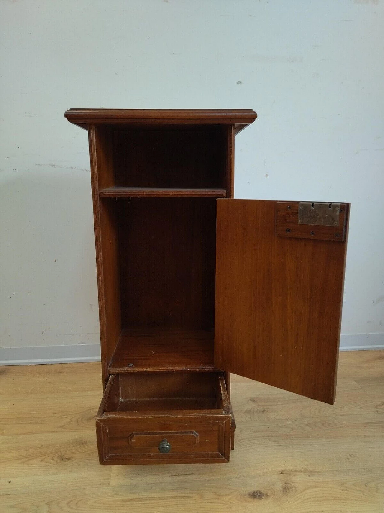 Wooden bedside table with door and drawer, 1960s 7