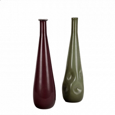 Coppia di vasi in vetro di Murano incamiciato, anni '70