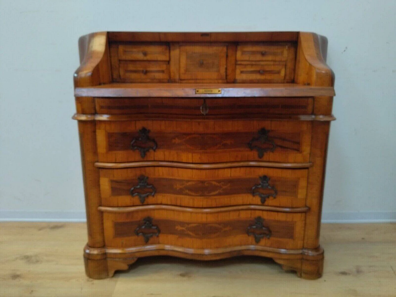 Walnut veneer and inlaid flap desk in Louis XV style, 1950s 4